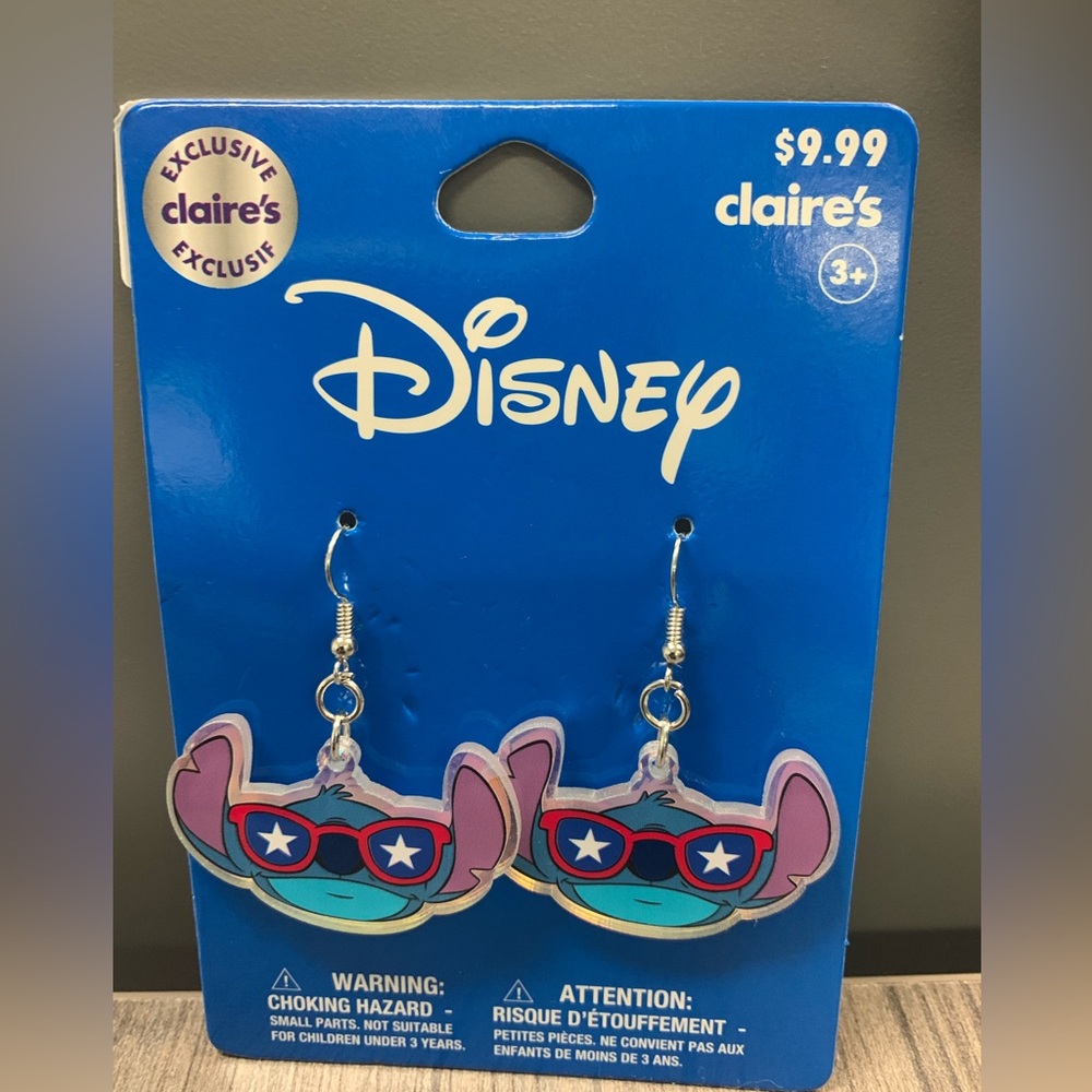 NWT Disney patriotic Stitch earrings with stars from Claire’s. Hypoallergenic.